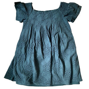 J.O.A. Anthropologie Teal Eyelet Off the Shoulder Dress